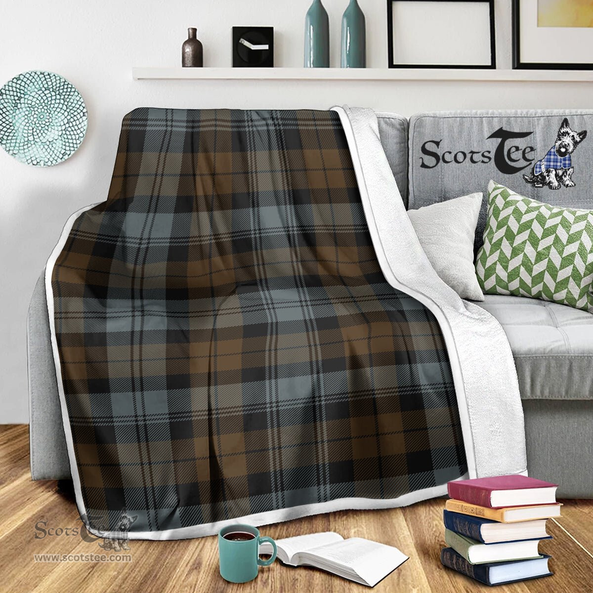 Scotstee Shop Tartan Plaid Blanket BlackWatch Weathered Scottish Tartan Plaid Sherpa Blanket