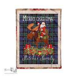 Personalized Gift Plaid Tartan Blanket Clan Fletcher Modern With Moose Lover Xmas Gift Santa Riding Christmas Fleece Blanket