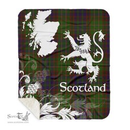 Sherpa Blanket - Tartan Blanket Thistle and Lion Scottish Clan Cunningham Hunting Modern Plaid Blanket, plaid sherpa blanket queen,purple sherpa blanket,queen sherpa blanket,queen size sherpa blanket,red sherpa blanket,scottish tartan blankets,sherpa blanket,sherpa christmas blanket