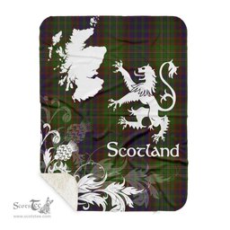 Sherpa Blanket - Tartan Blanket Thistle and Lion Scottish Clan Cunningham Hunting Modern Plaid Blanket, plaid sherpa blanket queen,purple sherpa blanket,queen sherpa blanket,queen size sherpa blanket,red sherpa blanket,scottish tartan blankets,sherpa blanket,sherpa christmas blanket