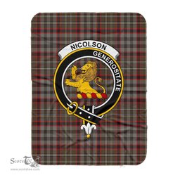 Scotstee Shop Tartan Plaid Blanket Nicolson Hunting Weathered Clan Crest Badge Scottish Tartan Plaid Sherpa Blanket