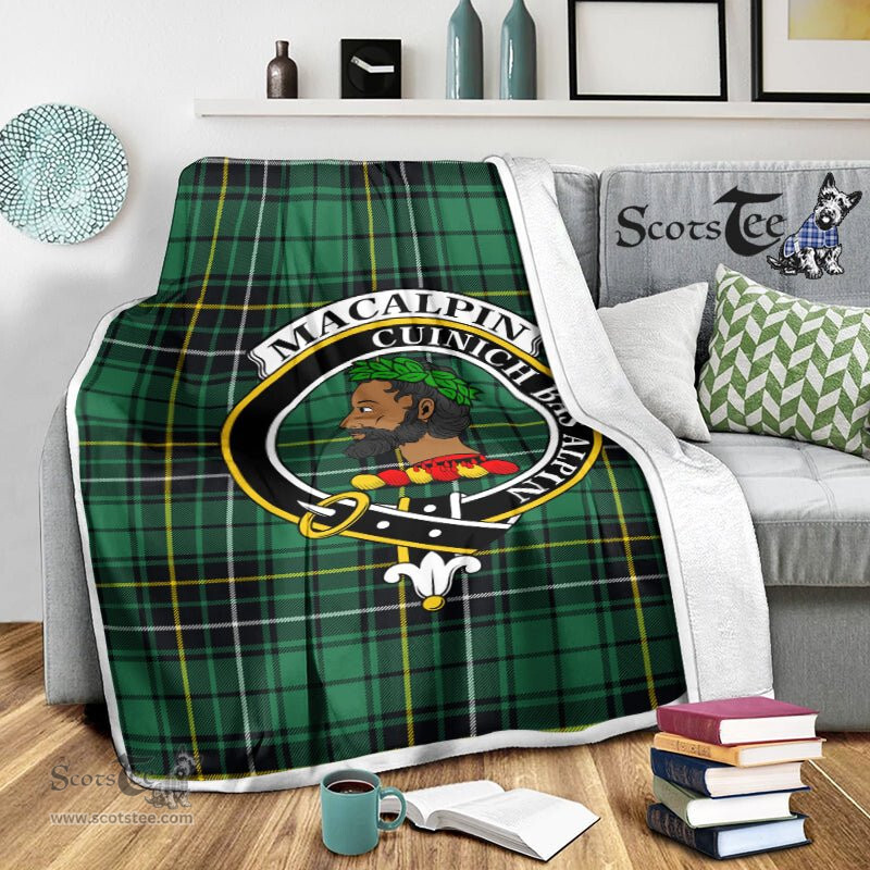 Scotstee Shop Tartan Plaid Blanket MacAlpine Ancient Clan Crest Badge Scottish Tartan Plaid Sherpa Blanket