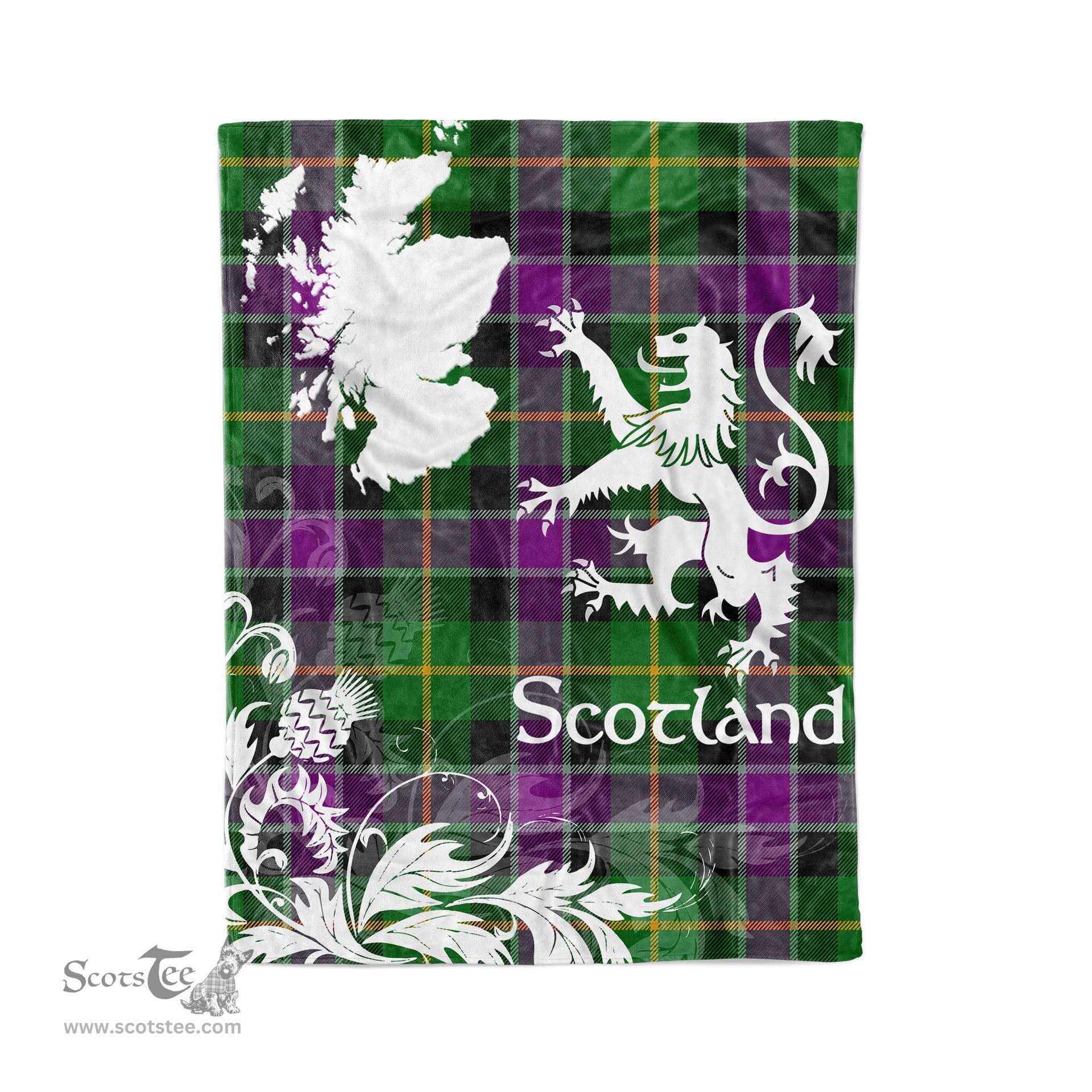 Scotstee Shop Tartan Plaid Fleece Blankets Thistle and Lion Scottish Clan Selkirk Plaid Blanket