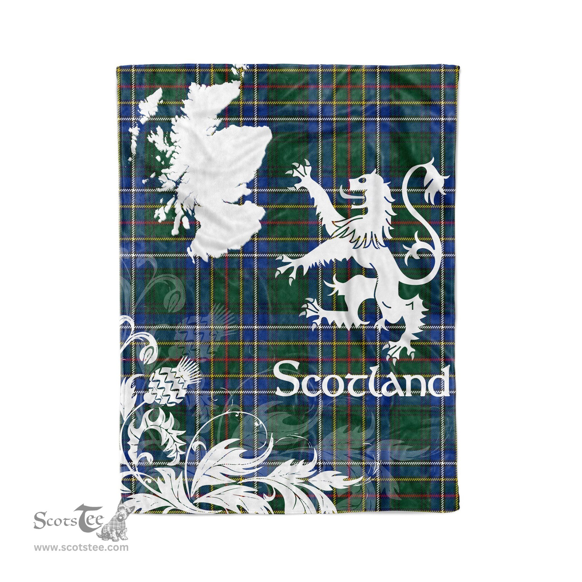 Scotstee Shop Tartan Plaid Fleece Blankets Thistle and Lion Scottish Clan Cockburn Ancient Plaid Blanket