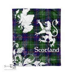 Scotstee Shop Tartan Plaid Fleece Blankets Thistle and Lion Scottish Clan MacThomas Plaid Blanket