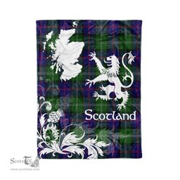 Scotstee Shop Tartan Plaid Fleece Blankets Thistle and Lion Scottish Clan MacThomas Plaid Blanket