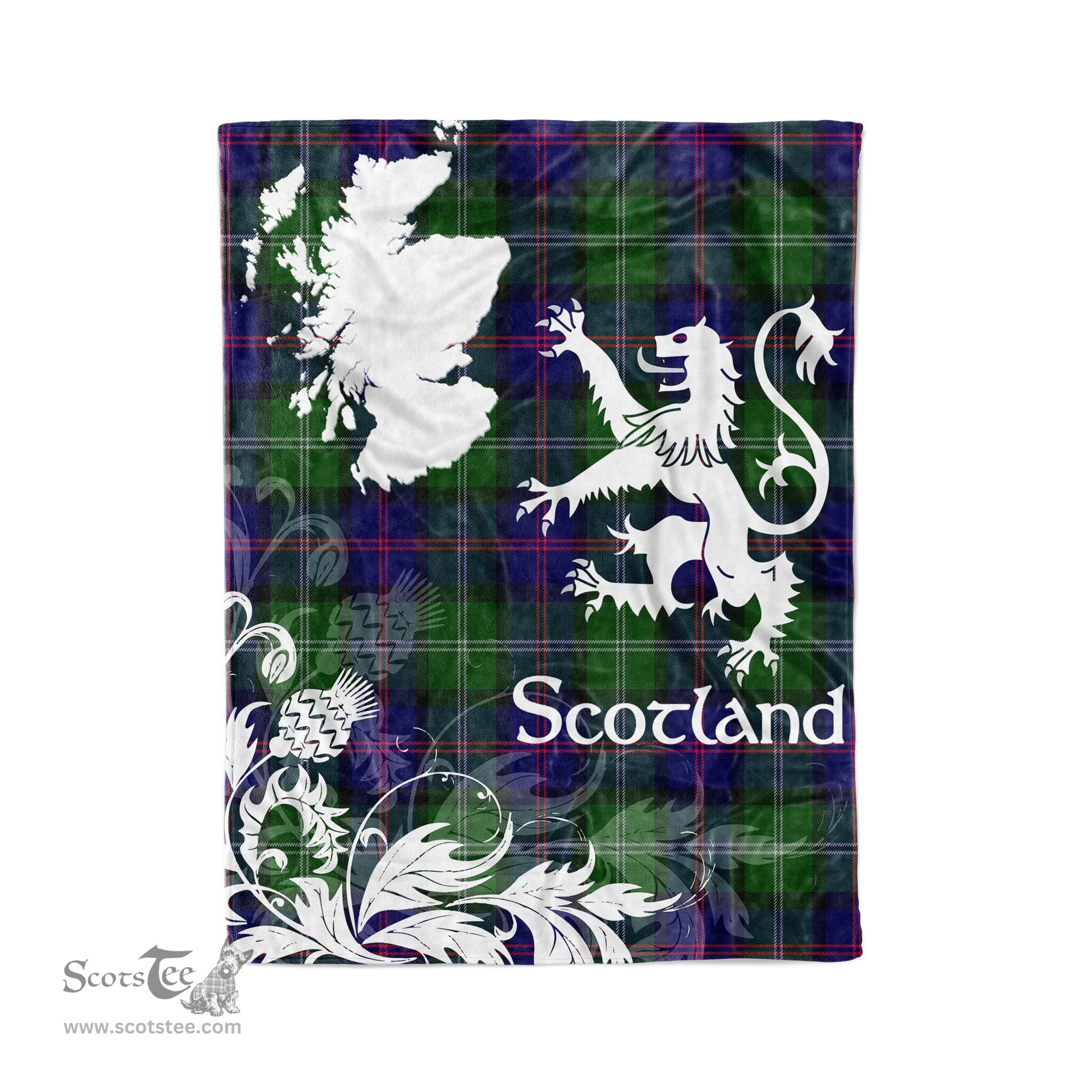 Scotstee Shop Tartan Plaid Fleece Blankets Thistle and Lion Scottish Clan MacThomas Plaid Blanket