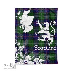 Scotstee Shop Tartan Plaid Fleece Blankets Thistle and Lion Scottish Clan MacThomas Plaid Blanket