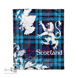 Scotstee Shop Tartan Plaid Fleece Blankets Thistle and Lion Scottish Clan McCorquodale Plaid Blanket