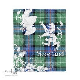 Scotstee Shop Tartan Plaid Fleece Blankets Thistle and Lion Scottish Clan Sutherland Old Ancient Plaid Blanket