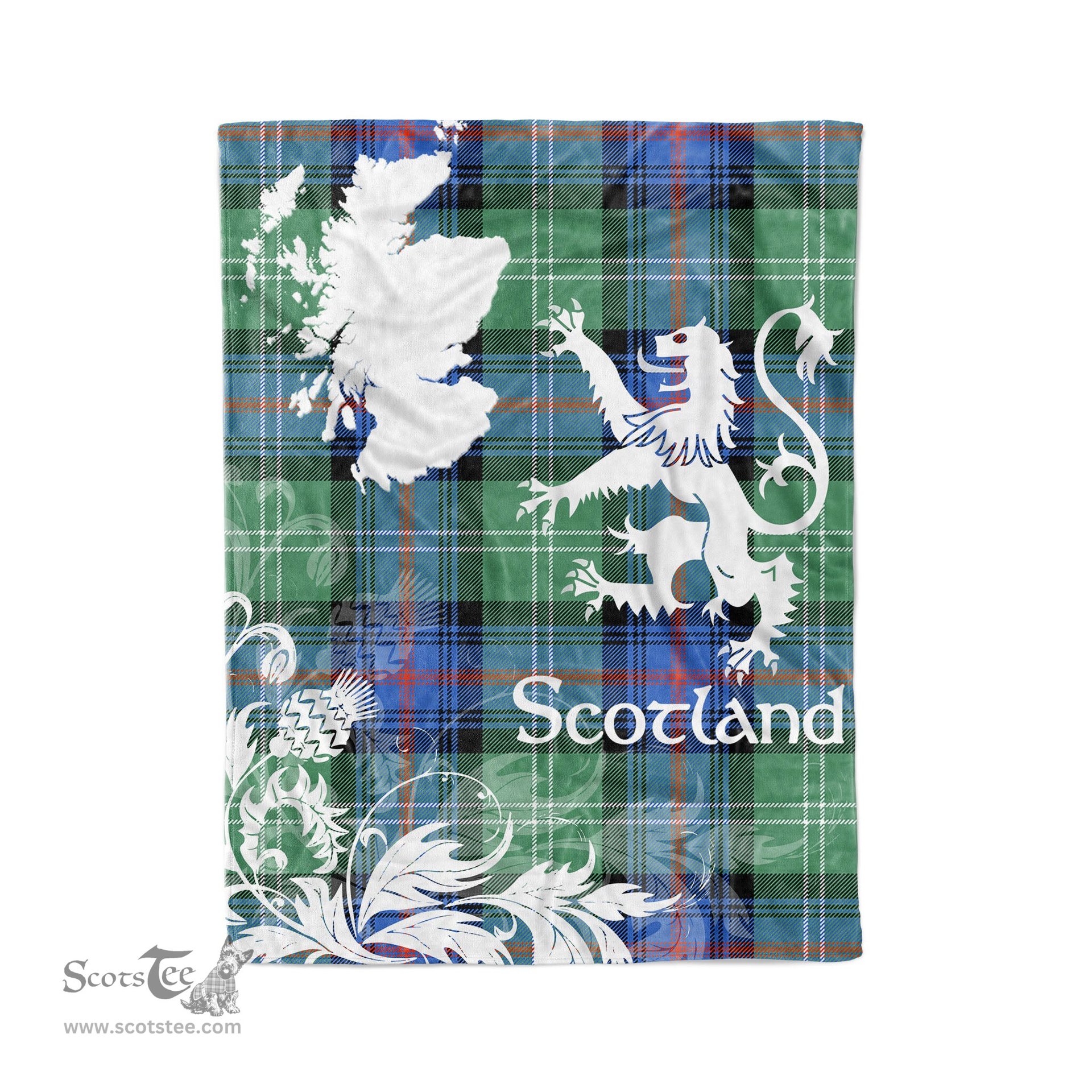 Scotstee Shop Tartan Plaid Fleece Blankets Thistle and Lion Scottish Clan Sutherland Old Ancient Plaid Blanket