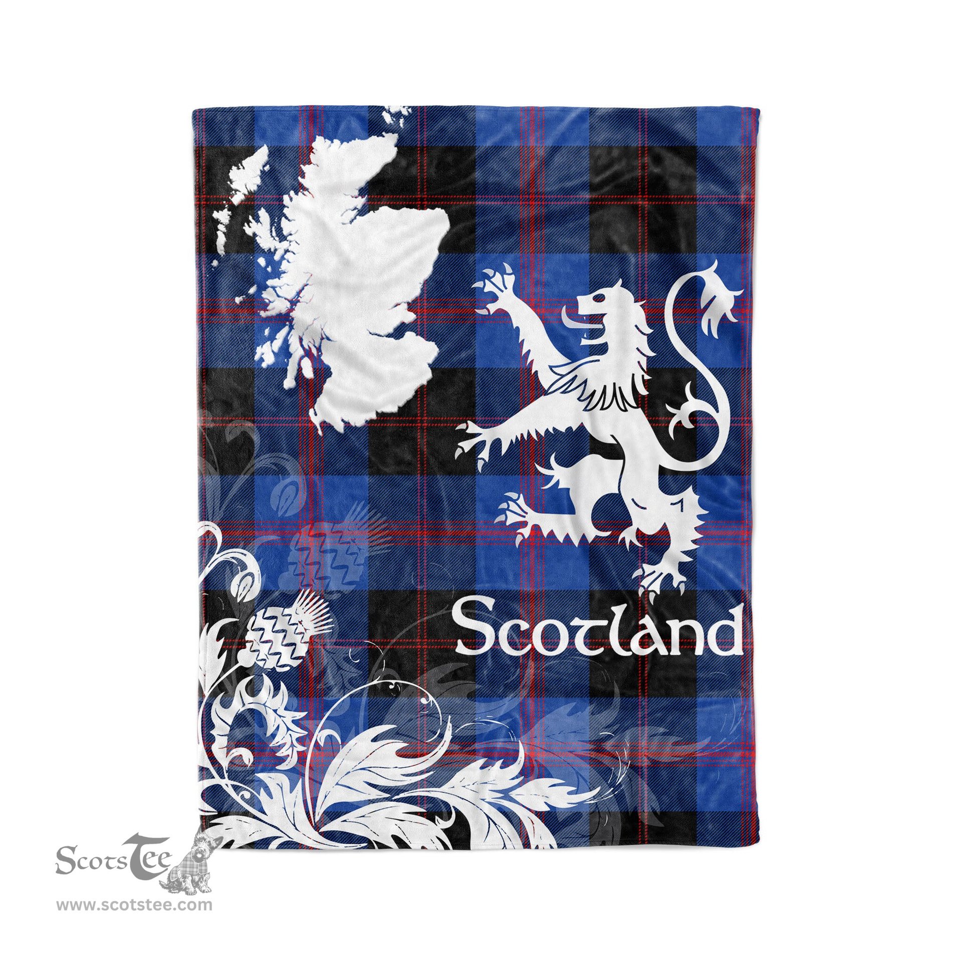 Scotstee Shop Tartan Plaid Fleece Blankets Thistle and Lion Scottish Clan Maule Modem Plaid Blanket