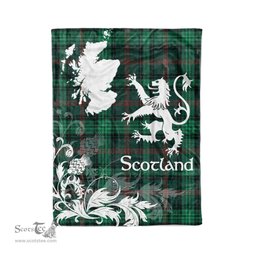 Scotstee Shop Tartan Plaid Fleece Blankets Thistle and Lion Scottish Clan Ross Hunting Modern Plaid Blanket