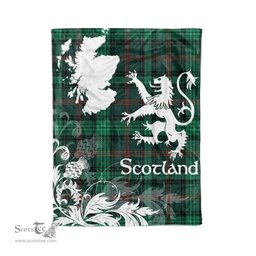 Scotstee Shop Tartan Plaid Fleece Blankets Thistle and Lion Scottish Clan Ross Hunting Modern Plaid Blanket