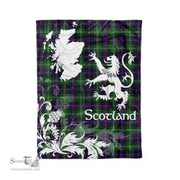Scotstee Shop Tartan Plaid Fleece Blankets Thistle and Lion Scottish Clan Swinton Plaid Blanket