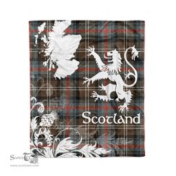 Scotstee Shop Tartan Plaid Fleece Blankets Thistle and Lion Scottish Clan Sutherland Weathered Plaid Blanket