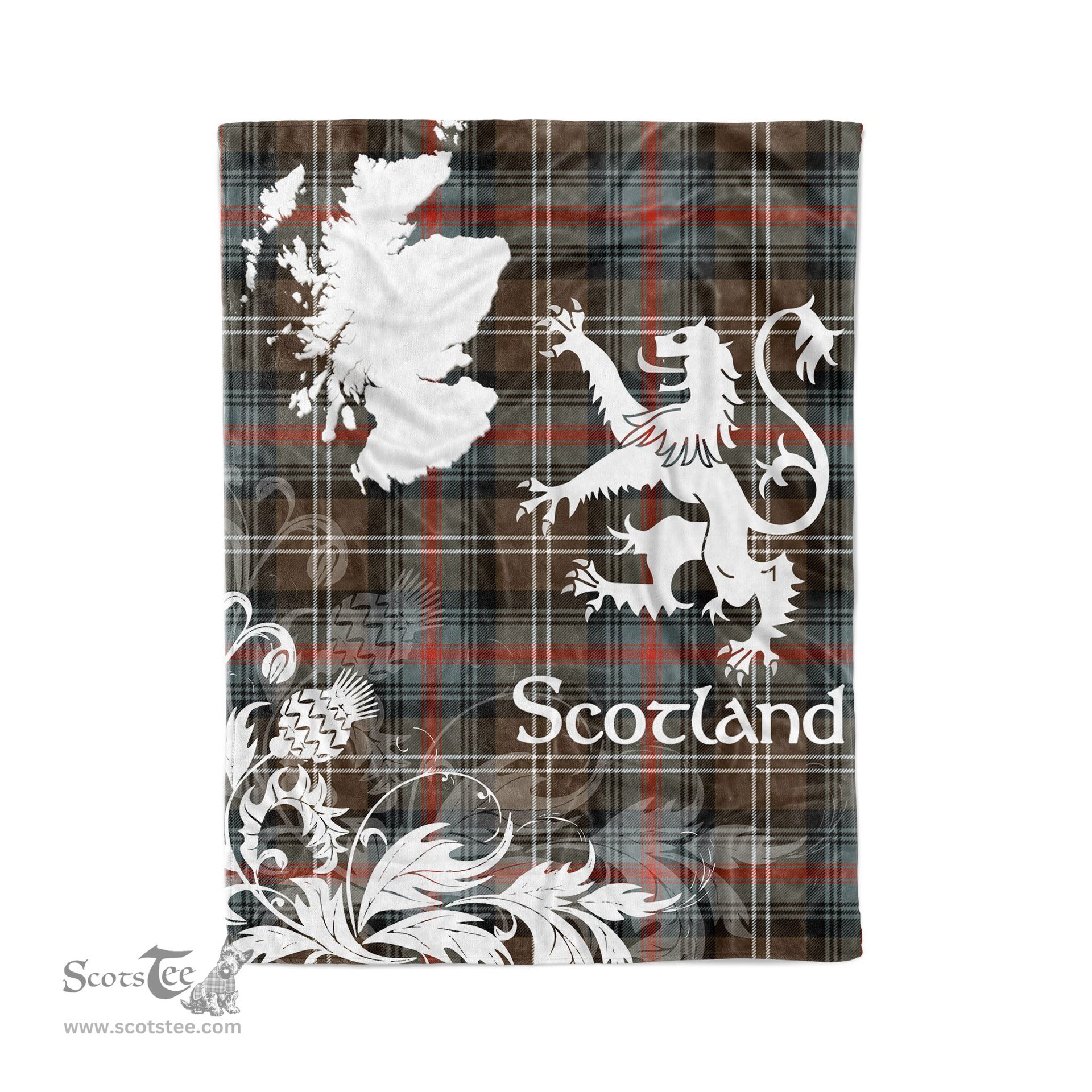 Scotstee Shop Tartan Plaid Fleece Blankets Thistle and Lion Scottish Clan Sutherland Weathered Plaid Blanket