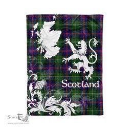Scotstee Shop Tartan Plaid Fleece Blankets Thistle and Lion Scottish Clan Malcolm Plaid Blanket