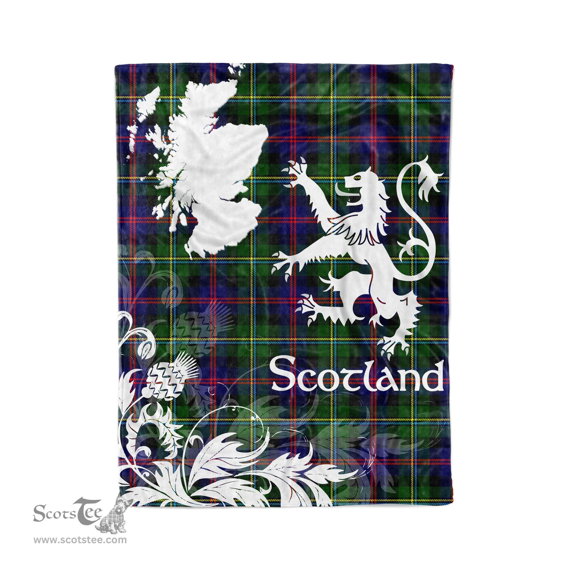 Scotstee Shop Tartan Plaid Fleece Blankets Thistle and Lion Scottish Clan Malcolm Plaid Blanket