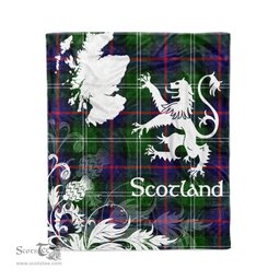 Scotstee Shop Tartan Plaid Fleece Blankets Thistle and Lion Scottish Clan Sutherland Plaid Blanket