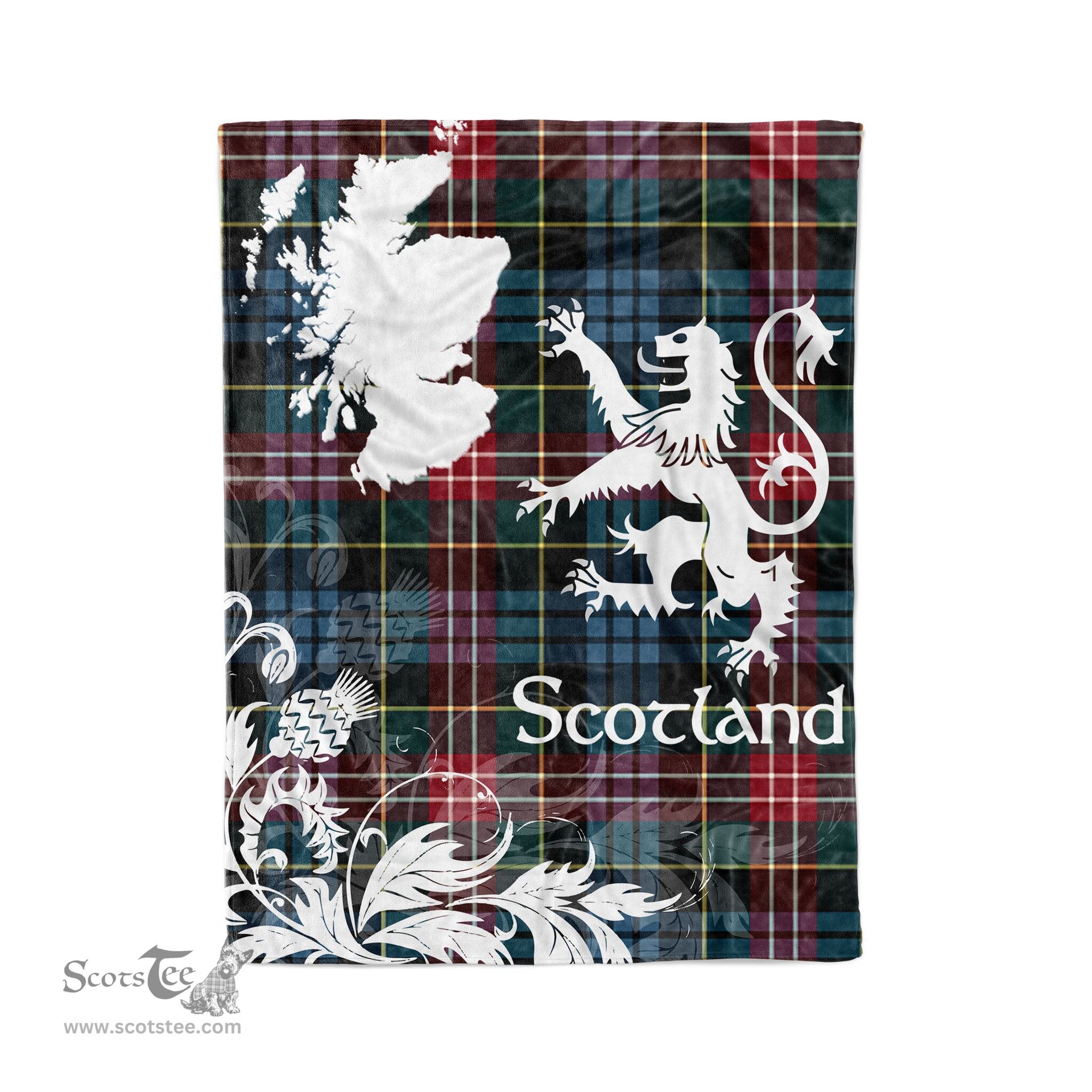 Scotstee Shop Tartan Plaid Fleece Blankets Thistle and Lion Scottish Clan Comyn Plaid Blanket