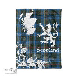 Scotstee Shop Tartan Plaid Fleece Blankets Thistle and Lion Scottish Clan Cockburn Plaid Blanket