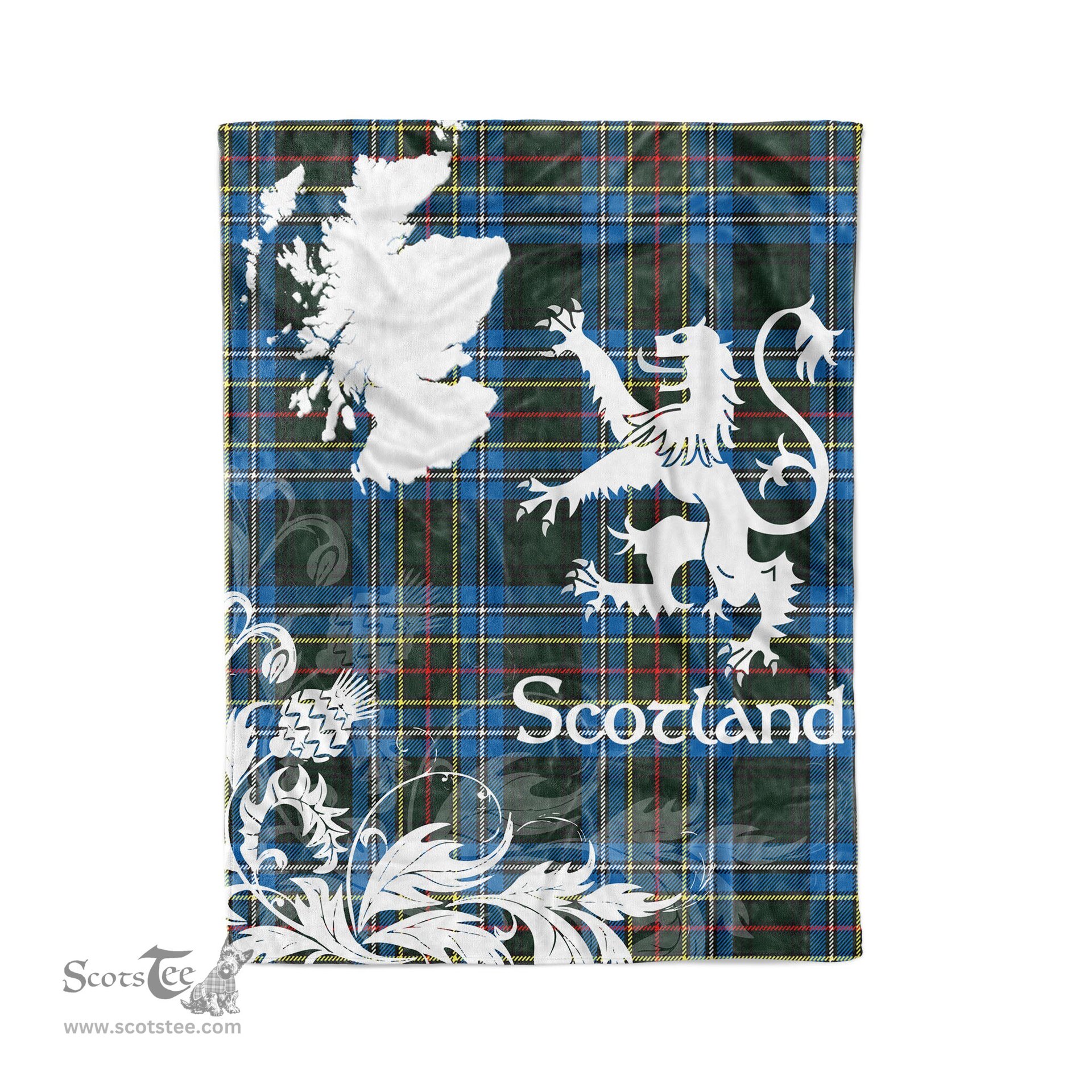 Scotstee Shop Tartan Plaid Fleece Blankets Thistle and Lion Scottish Clan Cockburn Plaid Blanket