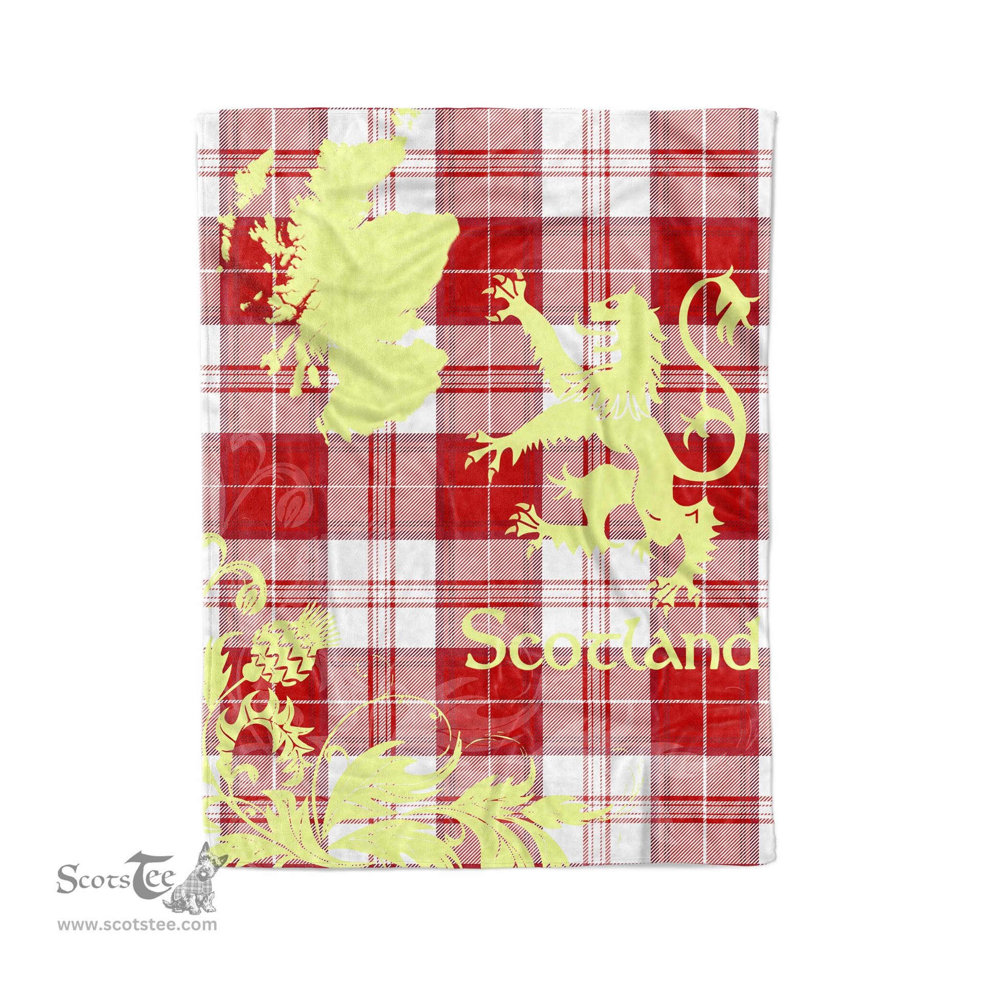 Scotstee Shop Tartan Plaid Fleece Blankets Thistle and Lion Scottish Clan Maxwell Red Plaid Blanket