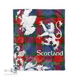 Scotstee Shop Tartan Plaid Fleece Blankets Thistle and Lion Scottish Clan Mar Plaid Blanket