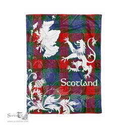 Scotstee Shop Tartan Plaid Fleece Blankets Thistle and Lion Scottish Clan Mar Plaid Blanket