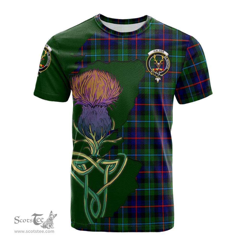 Scottish Calder Modern Clan Tartan with Thistle and Scotland Map Tartan Plaid T Shirt Scottish Plaid Tartan Plaid - ScotsTee - scotstee.com