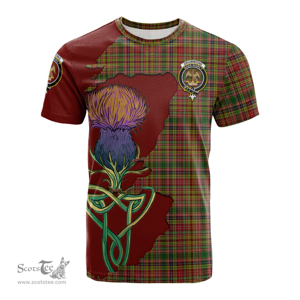 Scottish Drummond of Strathallan Clan Tartan with Thistle and Scotland Map Tartan Plaid T Shirt Scottish Plaid Tartan Plaid - ScotsTee - scotstee.com