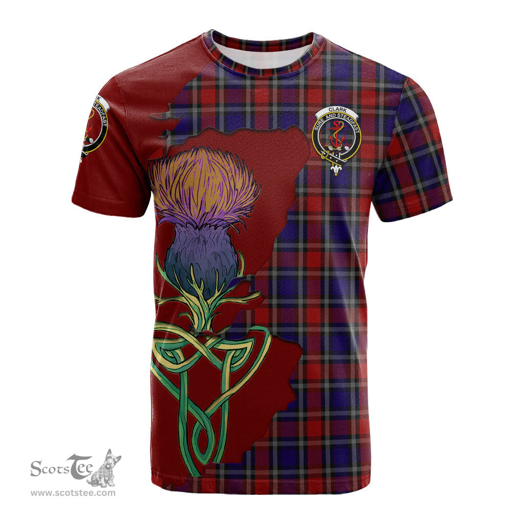 Scottish Clark Red Clan Tartan with Thistle and Scotland Map Tartan Plaid T Shirt Scottish Plaid Tartan Plaid - ScotsTee - scotstee.com