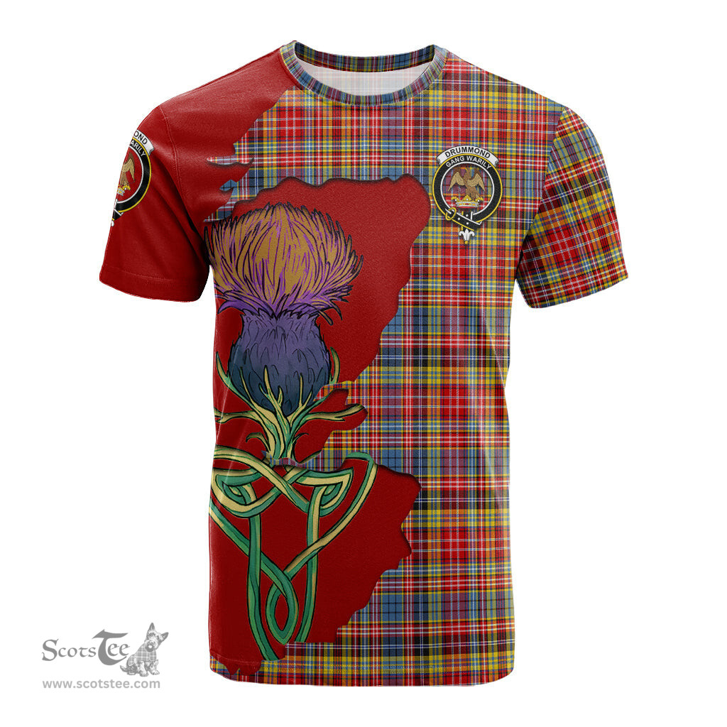 Scottish Drummond of Strathallan Modern Clan Tartan with Thistle and Scotland Map Tartan Plaid T Shirt Scottish Plaid Tartan Plaid - ScotsTee - scotstee.com