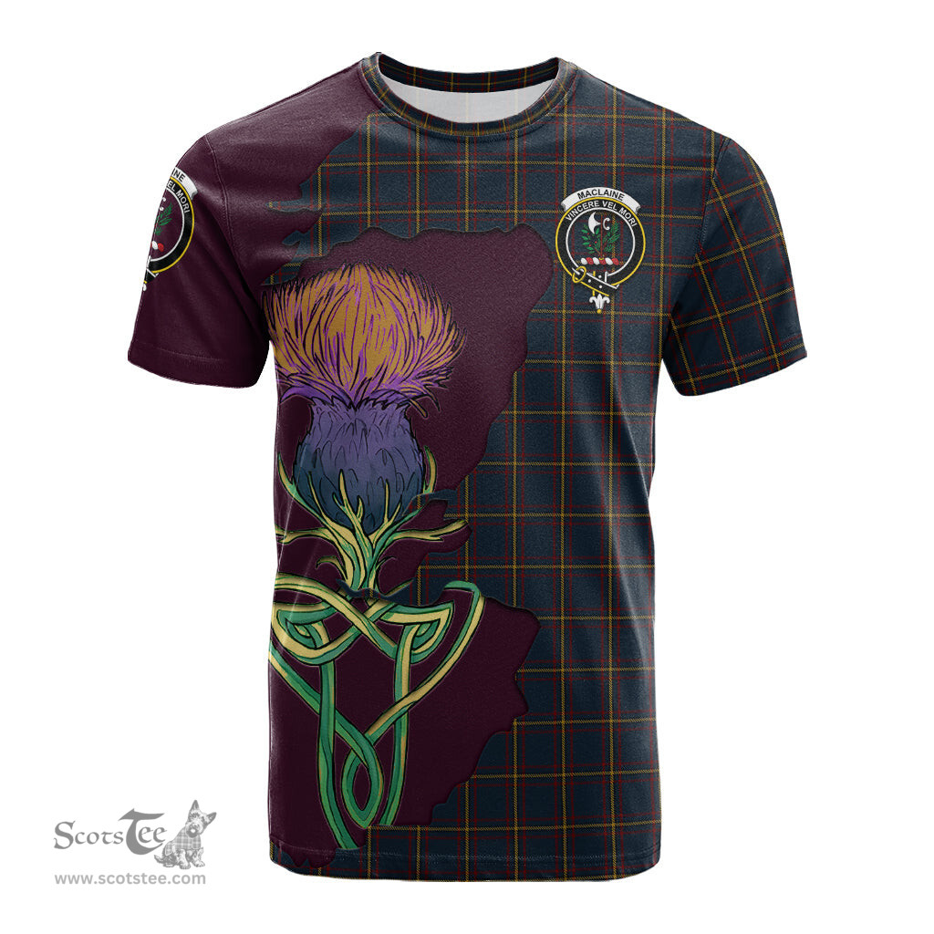 Scottish MacLaine of Lochbuie Hunting Clan Tartan with Thistle and Scotland Map Tartan Plaid T Shirt Scottish Plaid Tartan Plaid - ScotsTee - scotstee.com