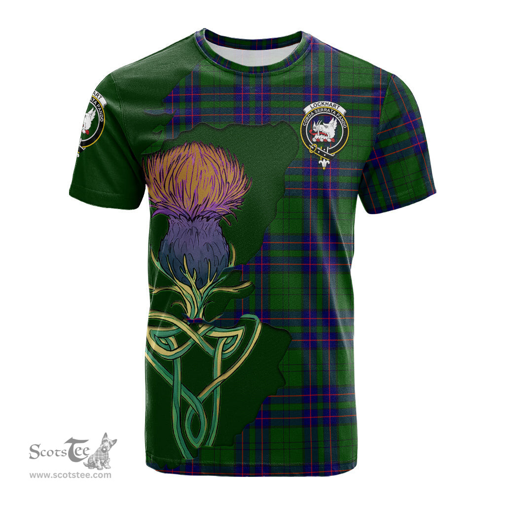 Scottish Lockhart Modern Clan Tartan with Thistle and Scotland Map Tartan Plaid T Shirt Scottish Plaid Tartan Plaid - ScotsTee - scotstee.com