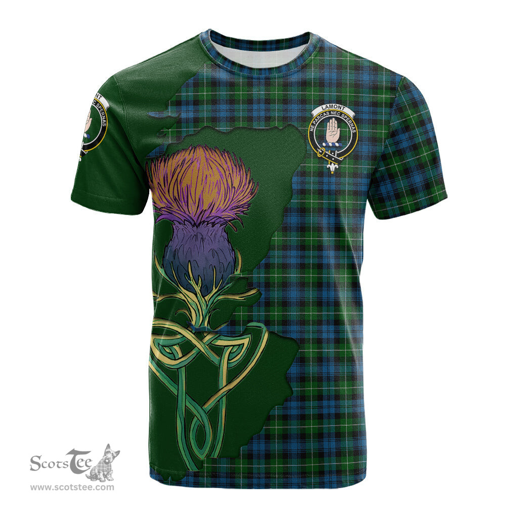 Scottish Lamont Clan Tartan with Thistle and Scotland Map Tartan Plaid T Shirt Scottish Plaid Tartan Plaid - ScotsTee - scotstee.com