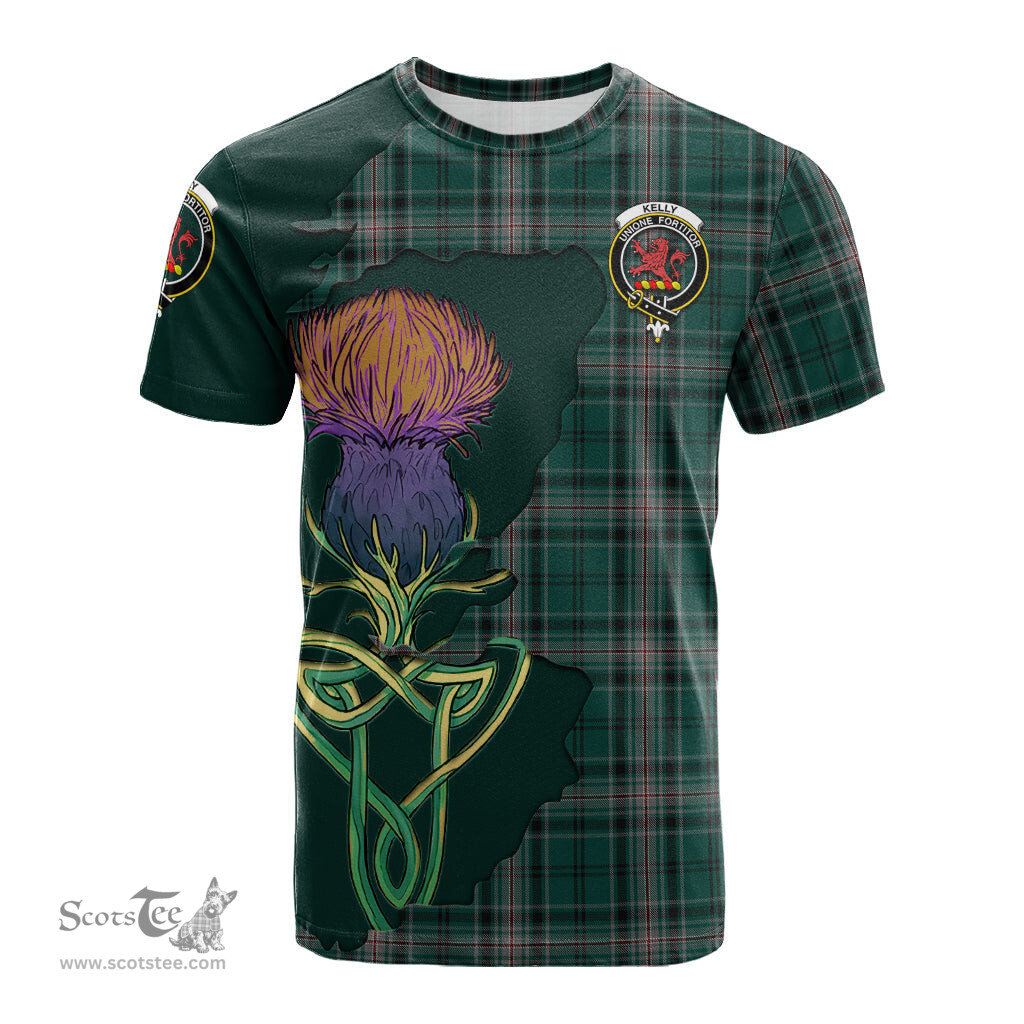 Scottish Kelly of Sleat Hunting Clan Tartan with Thistle and Scotland Map Tartan Plaid T Shirt Scottish Plaid Tartan Plaid - ScotsTee - scotstee.com