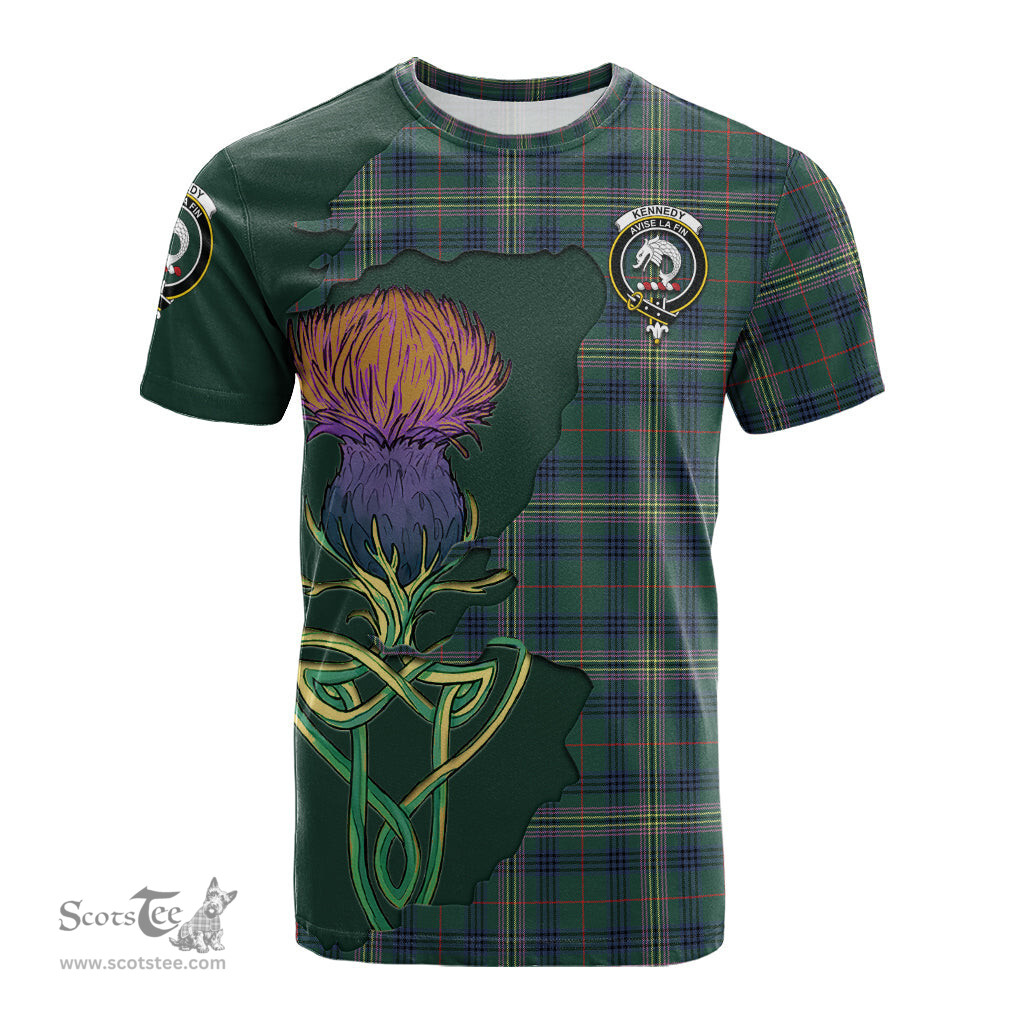 Scottish Kennedy Modern Clan Tartan with Thistle and Scotland Map Tartan Plaid T Shirt Scottish Plaid Tartan Plaid - ScotsTee - scotstee.com