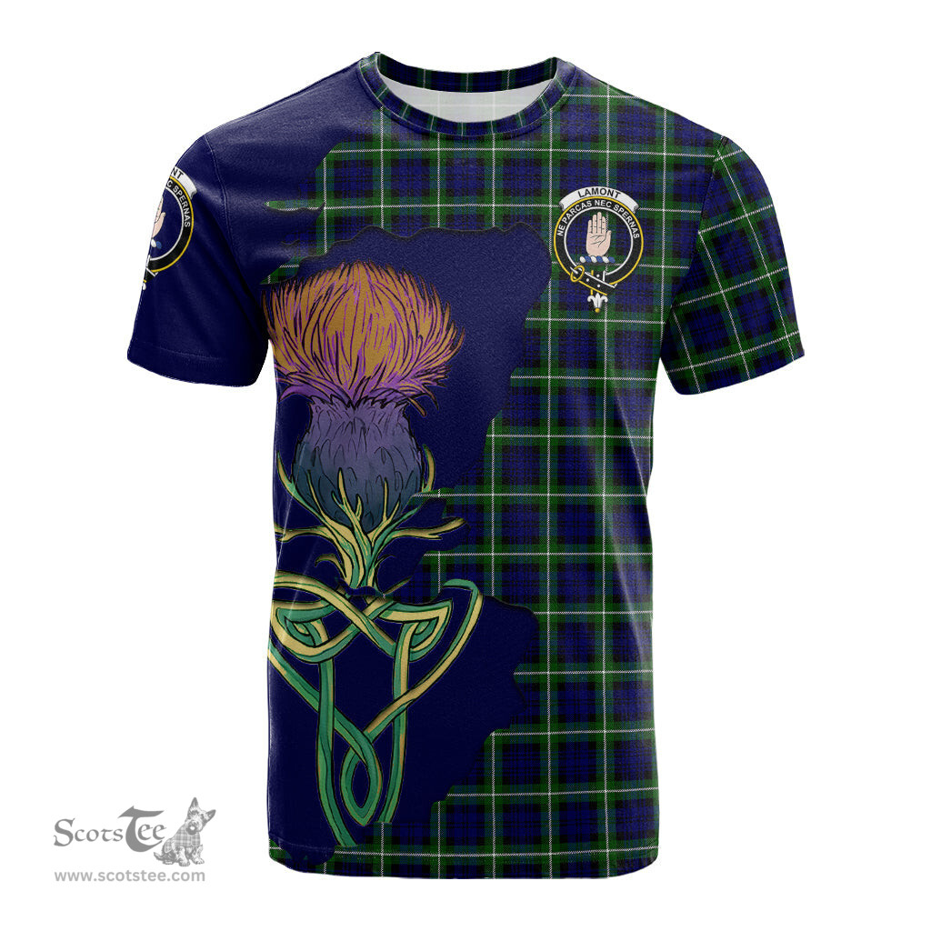 Scottish Lamont Modern Clan Tartan with Thistle and Scotland Map Tartan Plaid T Shirt Scottish Plaid Tartan Plaid - ScotsTee - scotstee.com