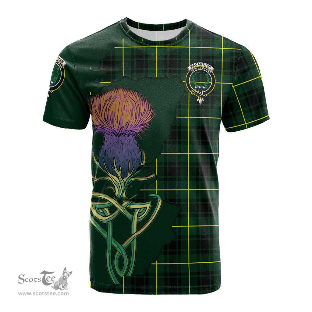 Scottish MacArthur Modern Clan Tartan with Thistle and Scotland Map Tartan Plaid T Shirt Scottish Plaid Tartan Plaid - ScotsTee - scotstee.com