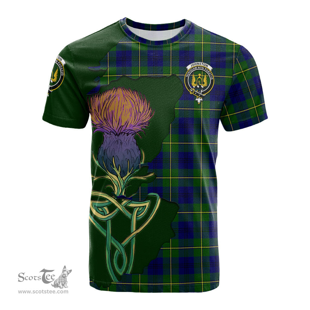 Scottish Johnston Modern Clan Tartan with Thistle and Scotland Map Tartan Plaid T Shirt Scottish Plaid Tartan Plaid - ScotsTee - scotstee.com