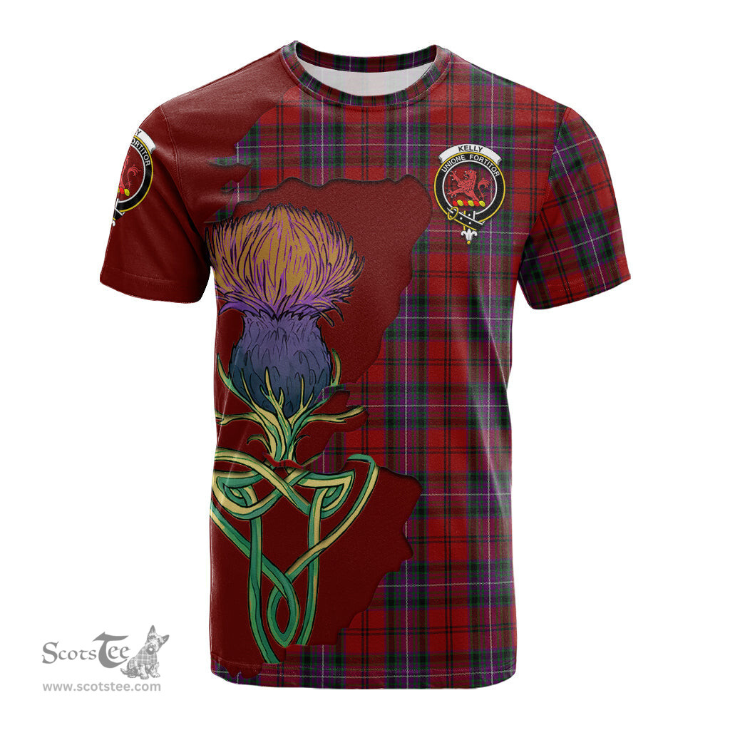 Scottish Kelly of Sleat Red Clan Tartan with Thistle and Scotland Map Tartan Plaid T Shirt Scottish Plaid Tartan Plaid - ScotsTee - scotstee.com