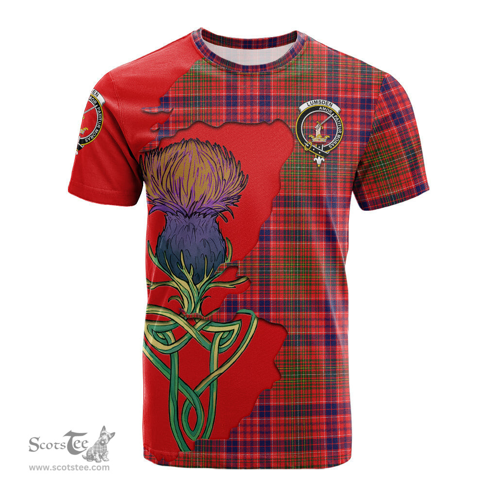 Scottish Lumsden Modern Clan Tartan with Thistle and Scotland Map Tartan Plaid T Shirt Scottish Plaid Tartan Plaid - ScotsTee - scotstee.com