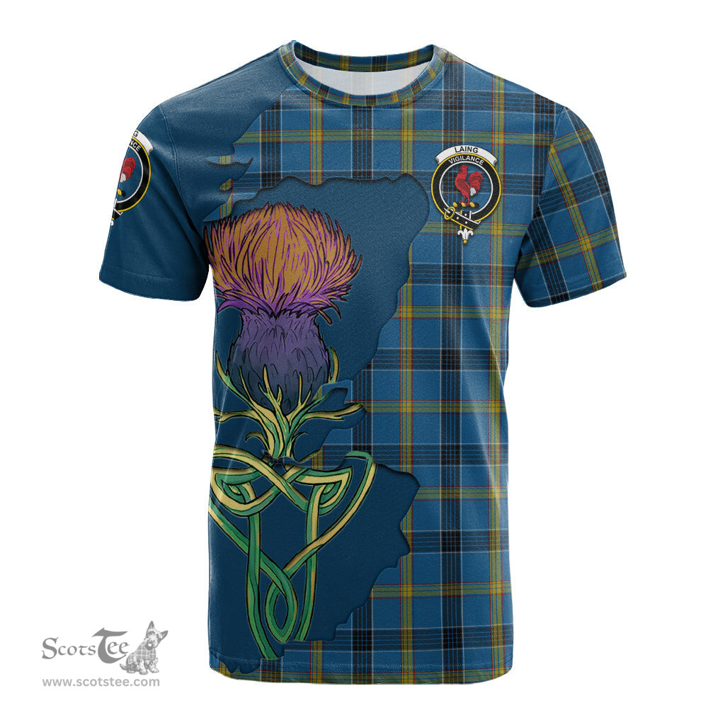 Scottish Laing Clan Tartan with Thistle and Scotland Map Tartan Plaid T Shirt Scottish Plaid Tartan Plaid - ScotsTee - scotstee.com