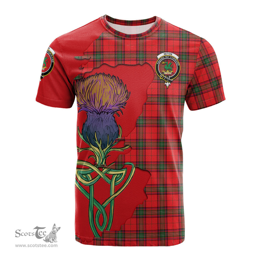 Scottish Seton Modern Clan Tartan with Thistle and Scotland Map Tartan Plaid T Shirt Scottish Plaid Tartan Plaid - ScotsTee - scotstee.com