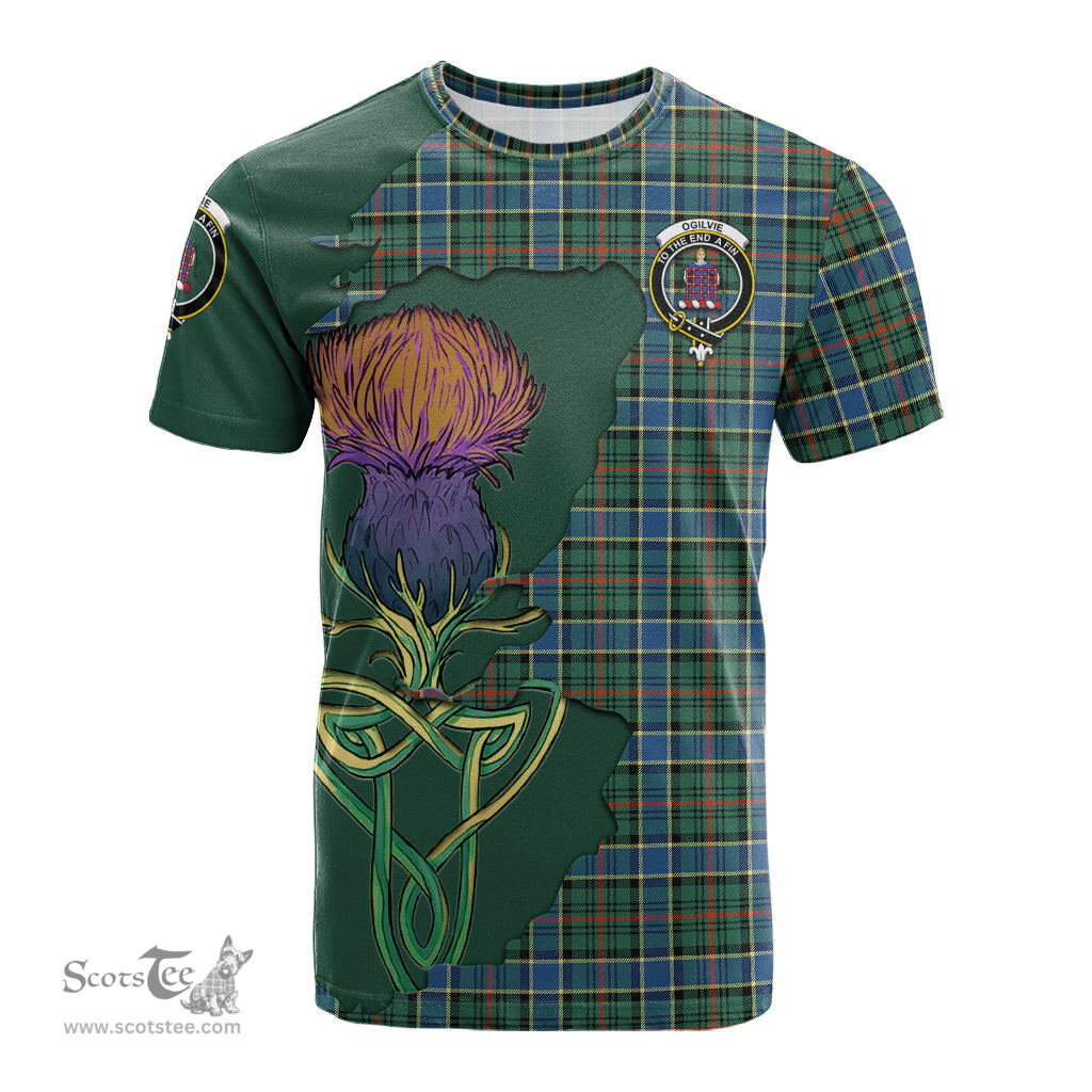 Scottish Ogilvie (Ogilvy) Hunting Ancient Clan Tartan with Thistle and Scotland Map Tartan Plaid T Shirt Scottish Plaid Tartan Plaid - ScotsTee - scotstee.com
