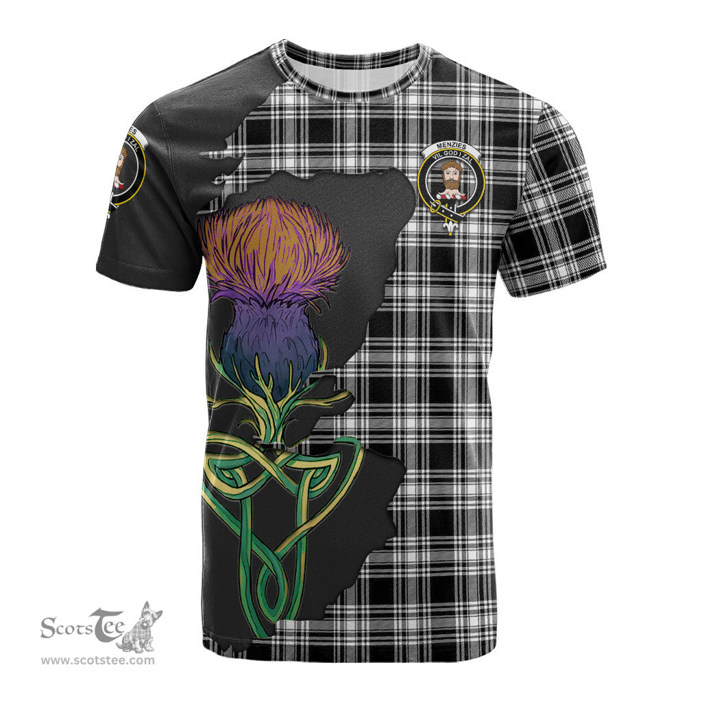 Scottish Menzies Black and White Clan Tartan with Thistle and Scotland Map Tartan Plaid T Shirt Scottish Plaid Tartan Plaid - ScotsTee - scotstee.com