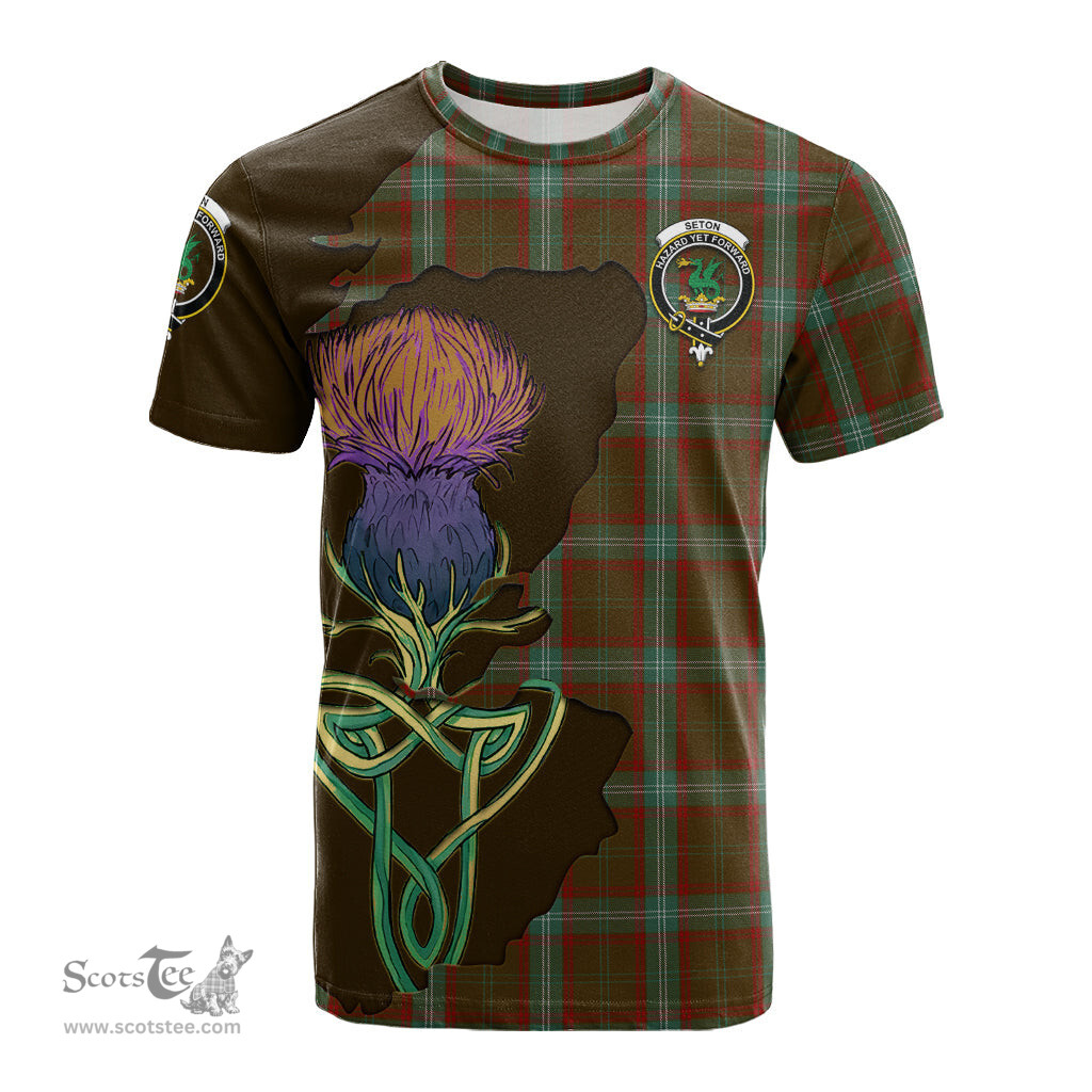 Scottish Seton Hunting Clan Tartan with Thistle and Scotland Map Tartan Plaid T Shirt Scottish Plaid Tartan Plaid - ScotsTee - scotstee.com
