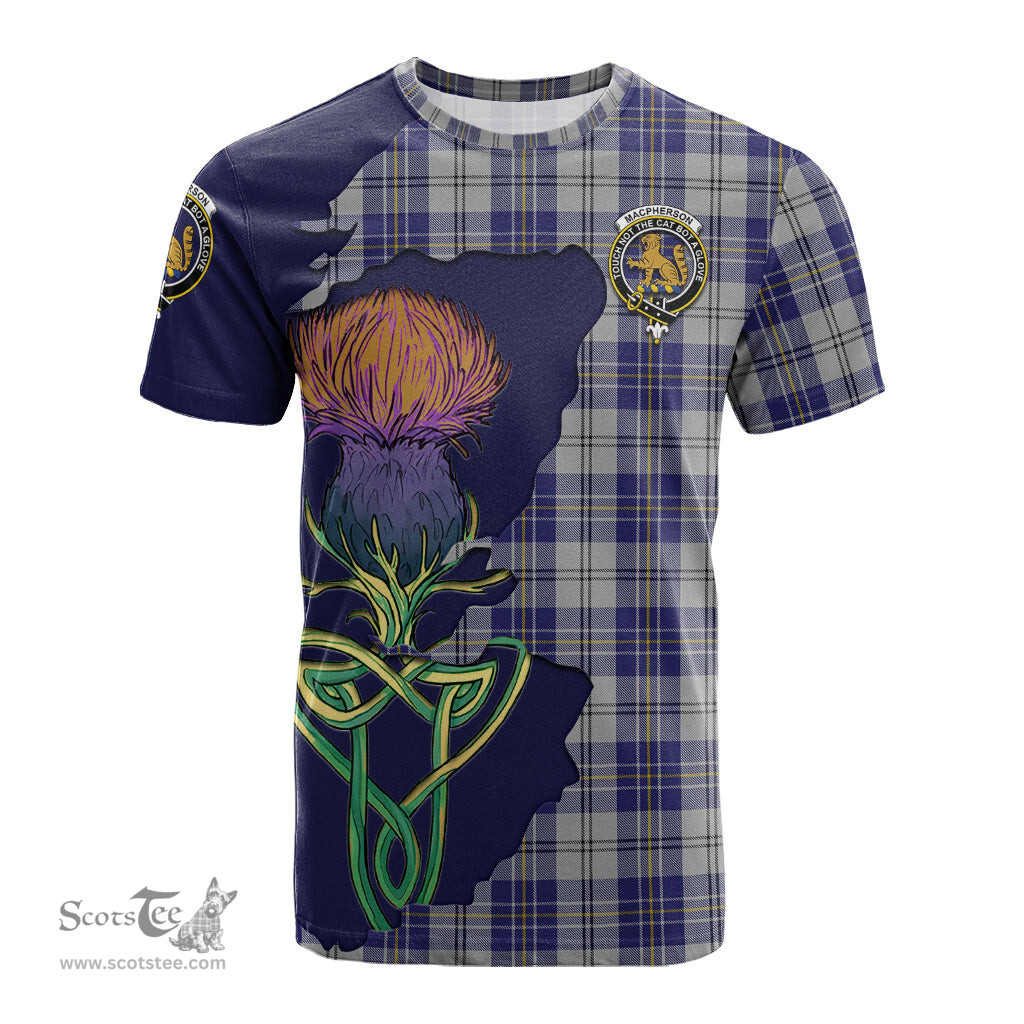Scottish MacPherson Dress Blue Clan Tartan with Thistle and Scotland Map Tartan Plaid T Shirt Scottish Plaid Tartan Plaid - ScotsTee - scotstee.com